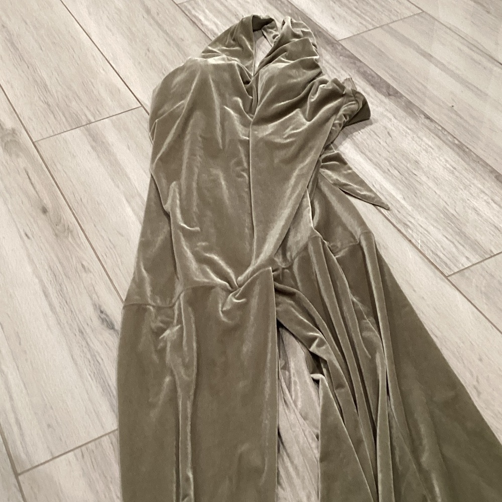 Reverse Olive Green Velvet Maxi Dress